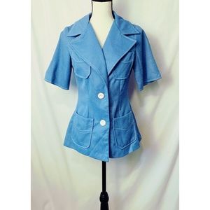Blue Short-Sleeve Tailored Jacket Blouse